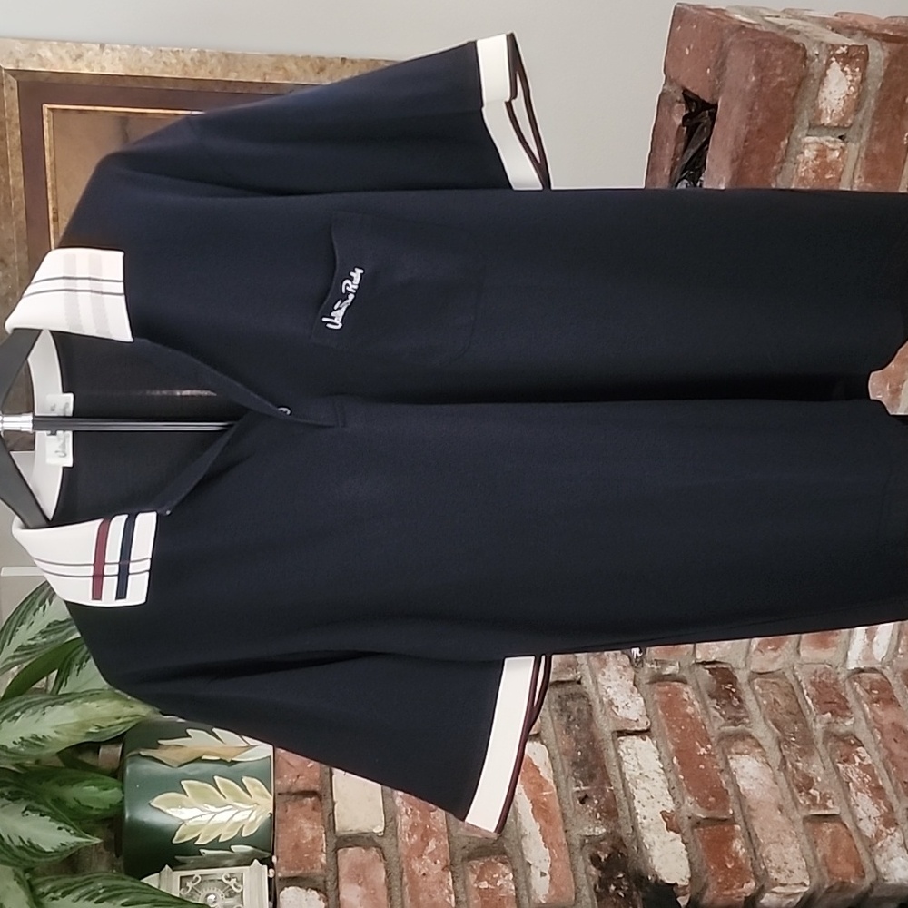 Valentino Rudy Navy Polo Shirt | Vintage Retro Collar | Men’s - Picture 1 of 11